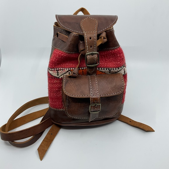 Vintage Handbags - Vintage Southwestern | Tapestry Leather Mini Backpack | Boho